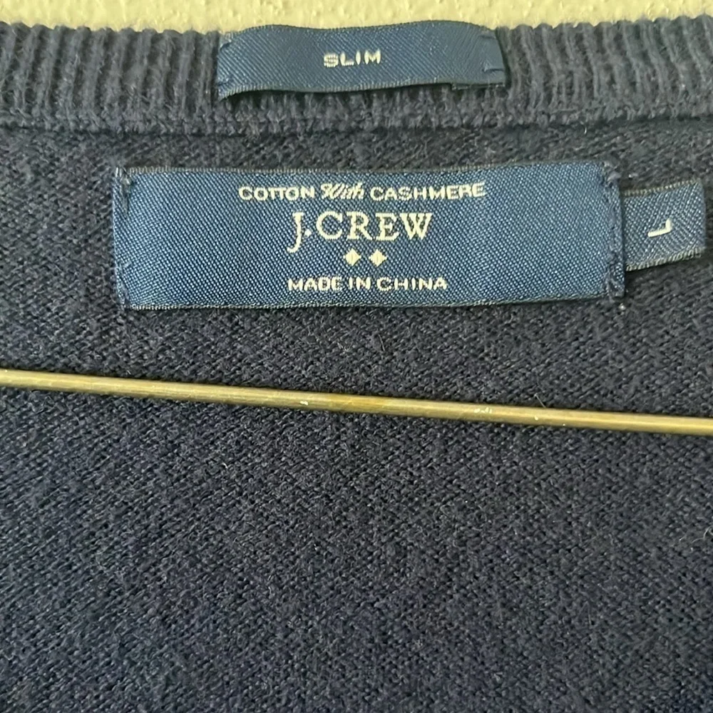 J.Crew Cotton with Cashmere V-neck‎ sweater slim Lrg navy blue casual minimalist